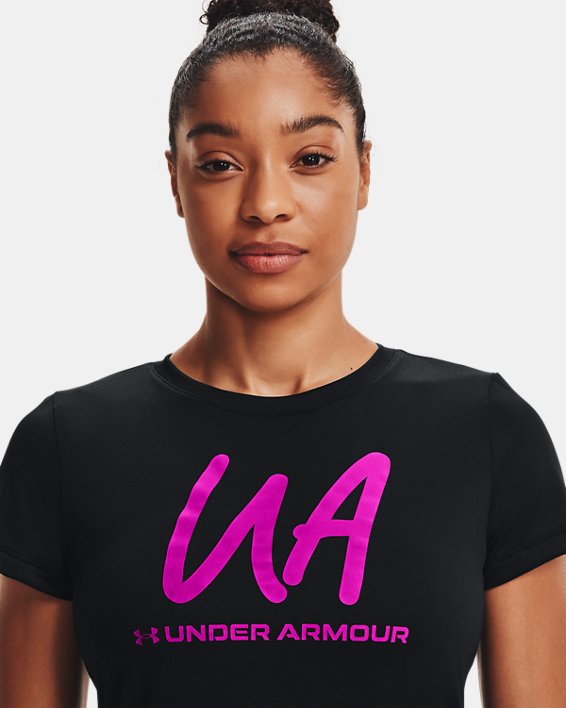 Women's UA Tech™ Graphic Short Sleeve, Black, pdpMainDesktop image number 3